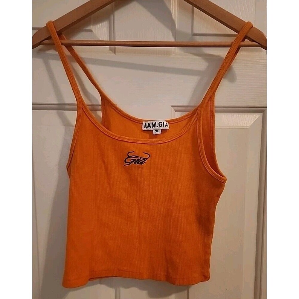 I.AM.GIA women XL cropped Tank Orange Black"Gia" logo thin strap round neck